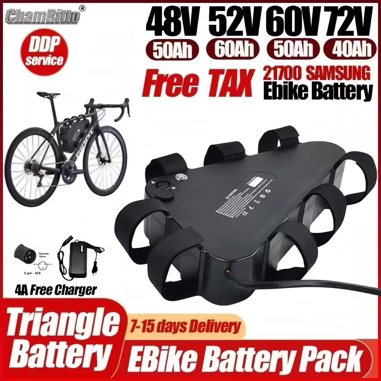 بطارية دراجة كهربائية 36 فولت  - مراجعة 72V 50Ah 21700 Lithium Battery وسعره